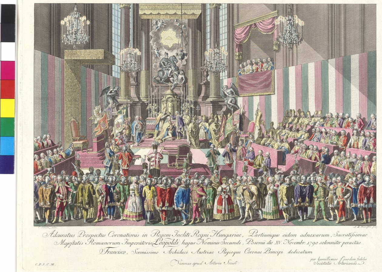 Kröning av kejsar Leopold II till kung av Ungern i Bratislava den 15 november 1790 (kopparstick) av Johann Ernst Mansfeld