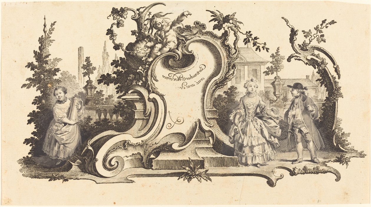Moderna kartuscher prydda med [olika figurer] (Plåt VI-1 från setet) av Johann Esaias Nilson