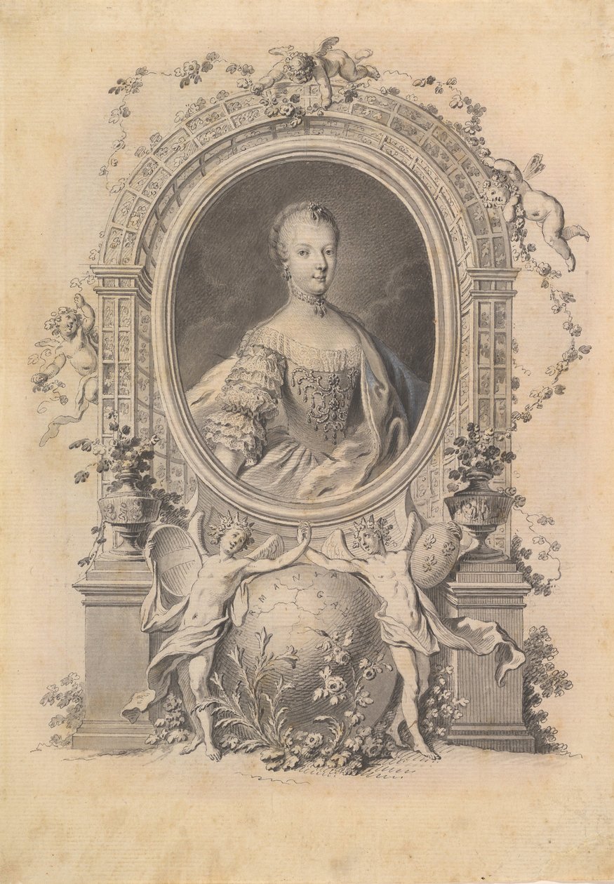 Porträtt av drottning Marie-Antoinette i en prydnadsram, sent 1700-tal. av Johann Esaias Nilson
