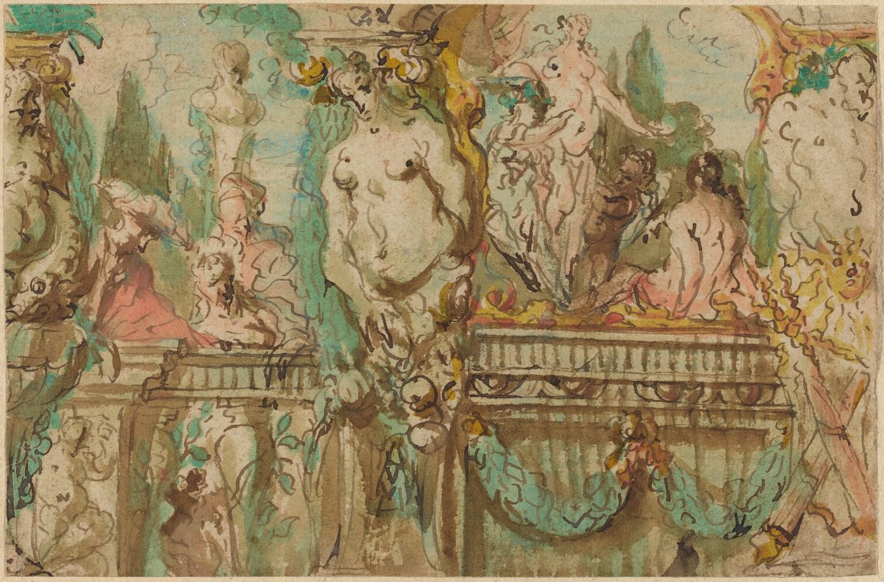 En takdesign med allegoriska figurer av Johann Evangelist Holzer