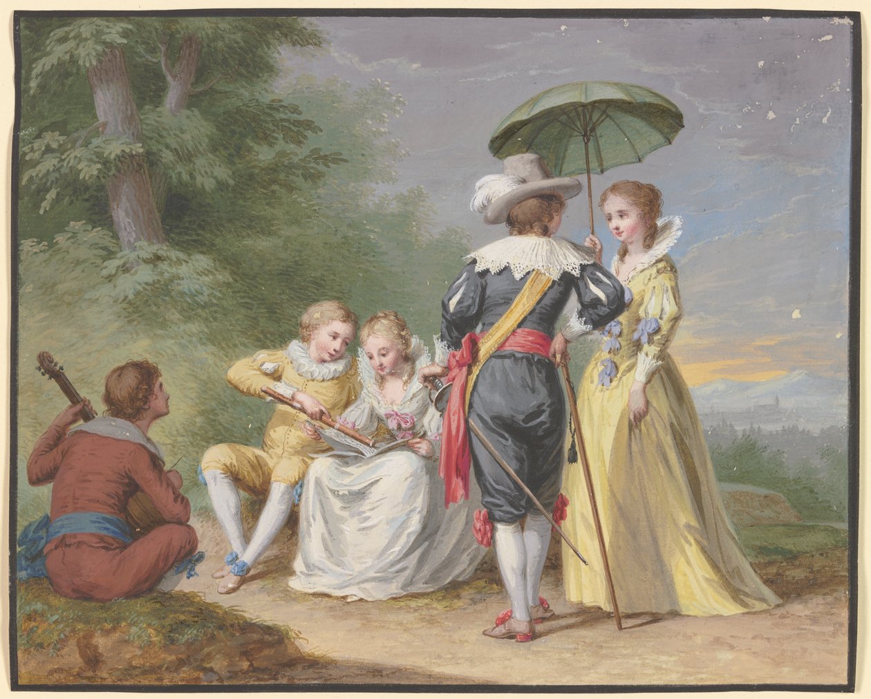 Musicerande sällskap vid skogsbrynet av Johann Friedrich August Tischbein