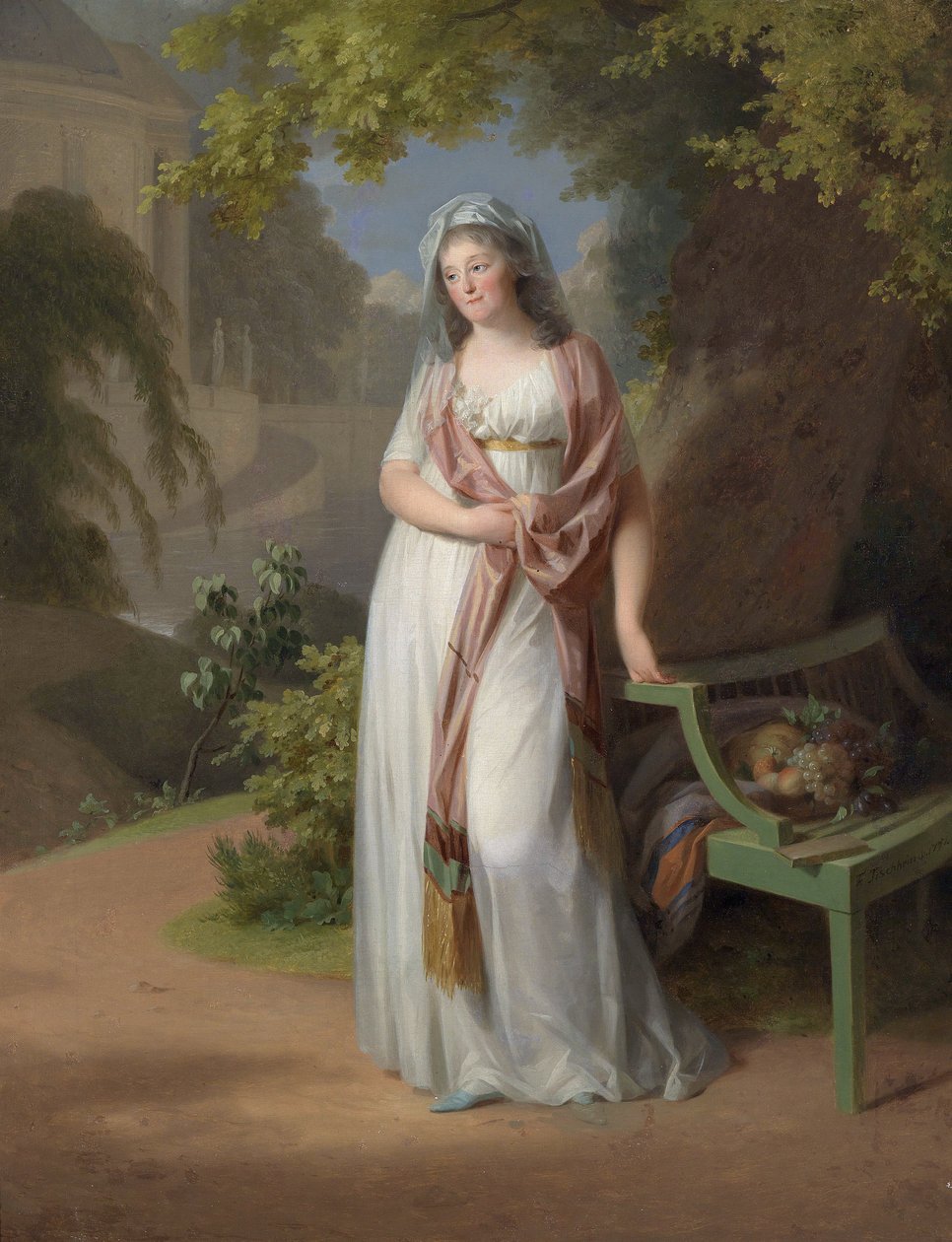 Porträtt av markgrevinen Luise von Anhalt-Dessau (Anhalt Dessau) (1750-1811) (Louise de Brandenburg Schwedt) par Tischbein, Johann Friedrich August (1750-1812). Olja på duk, storlek: 94x72 av Johann Friedrich August Tischbein