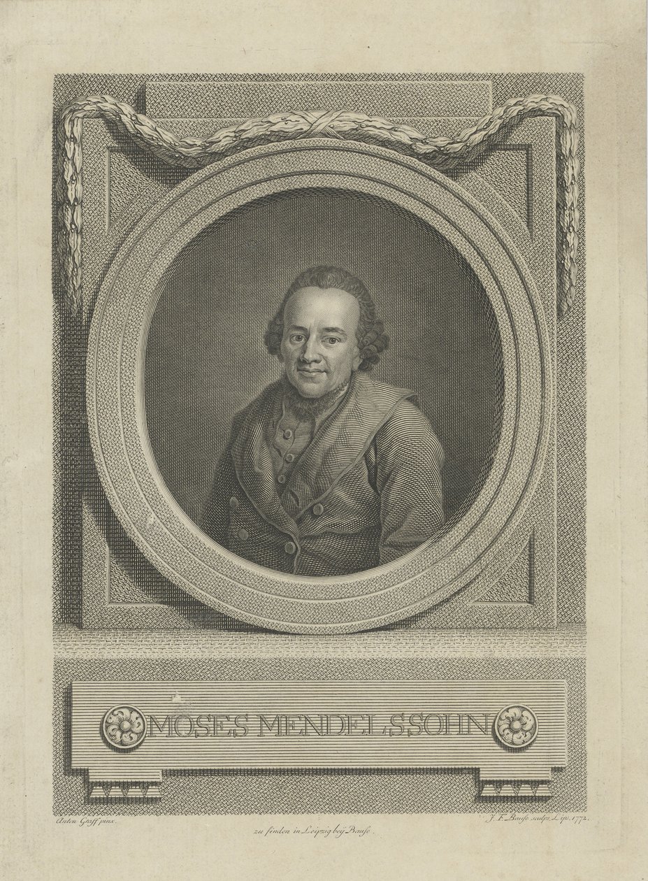 Porträtt av Moses Mendelssohn 1729-1786, 1772. av Johann Friedrich Bause