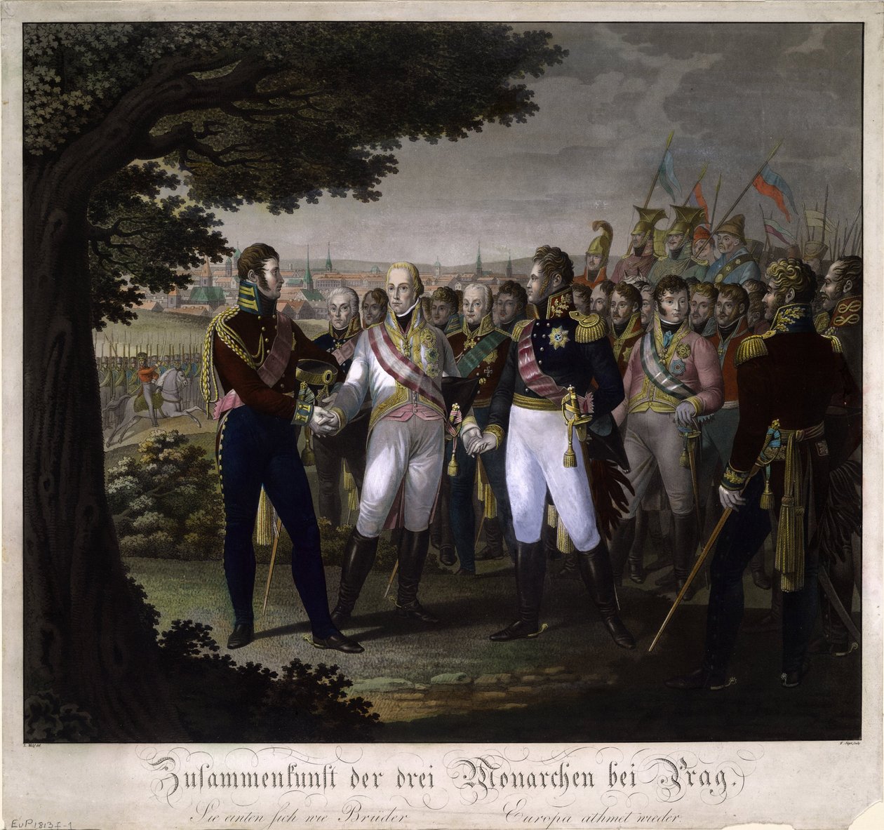 Mötet mellan kejsarna Frans I av Österrike, Alexander I av Ryssland och Fredrik Vilhelm III o av Johann Friedrich Jügel