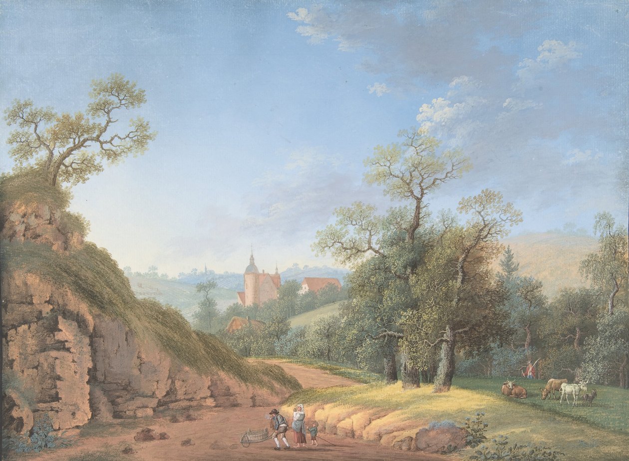 Bondefamilj i ett landskap, sent 1700-1800-tal. av Johann Friedrich Nagel