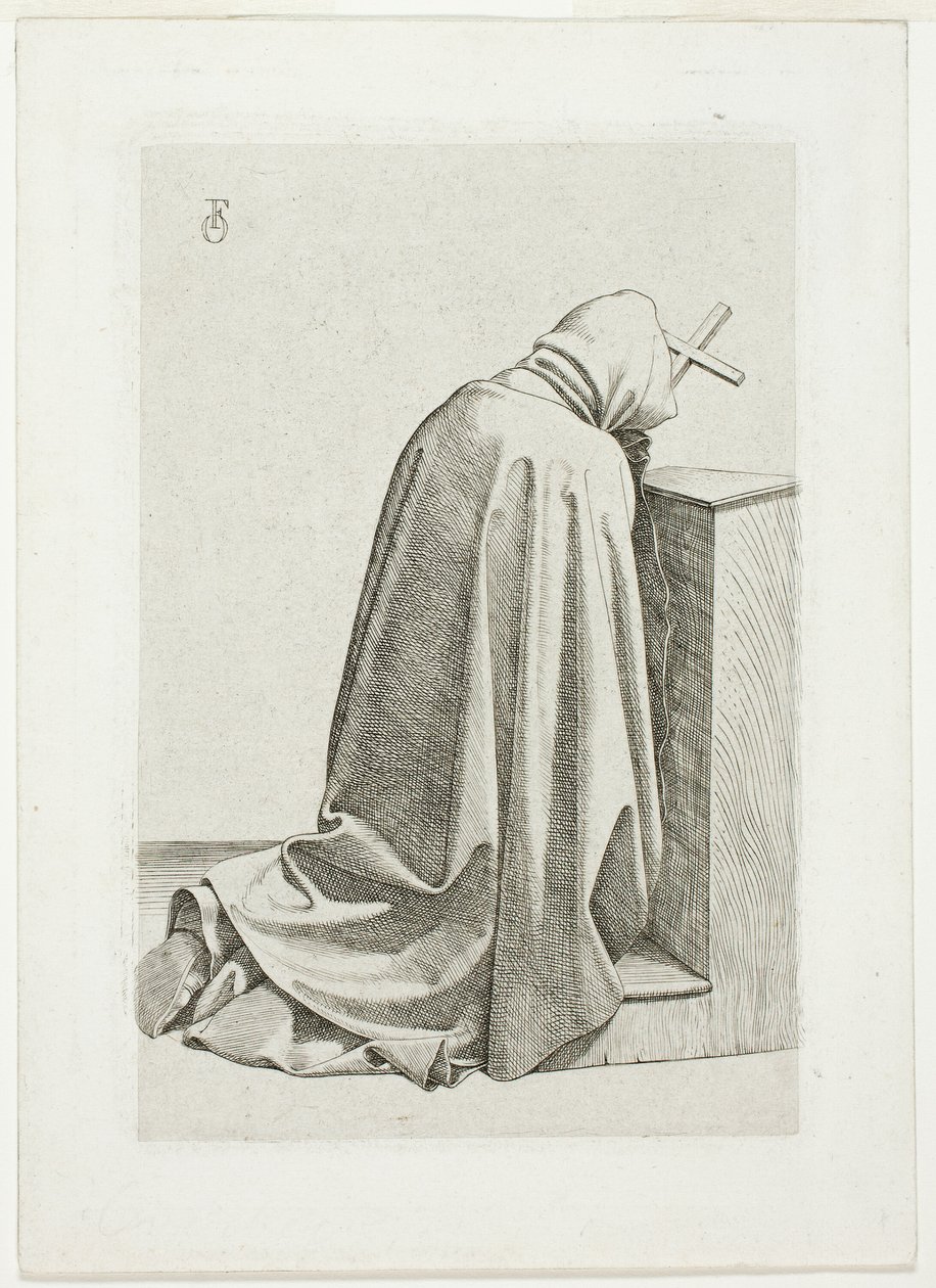 Knäböjande pilgrim med kors och bok av Johann Friedrich Overbeck