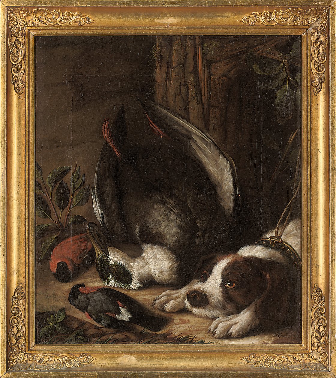 En jakthund och hans byte, 1768 av Johann Friedrich von Grooth