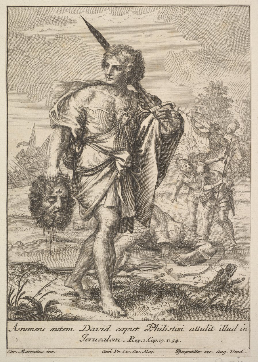 David med huvudet av Goliat, 1705-62. av Johann Georg Bergmuller
