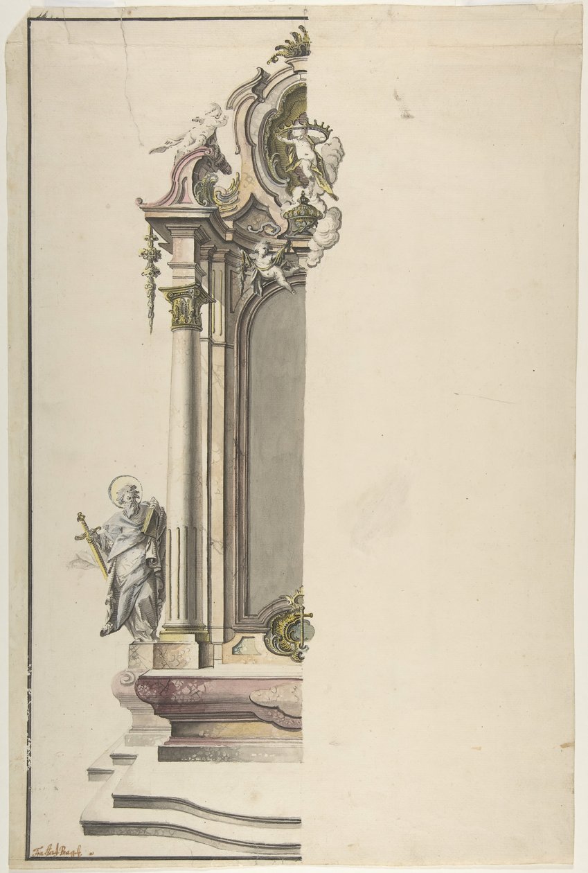 Design för ett aedikulärt altare med St. Paul till vänster, mitten av 1700-talet. av Johann Georg Dirr