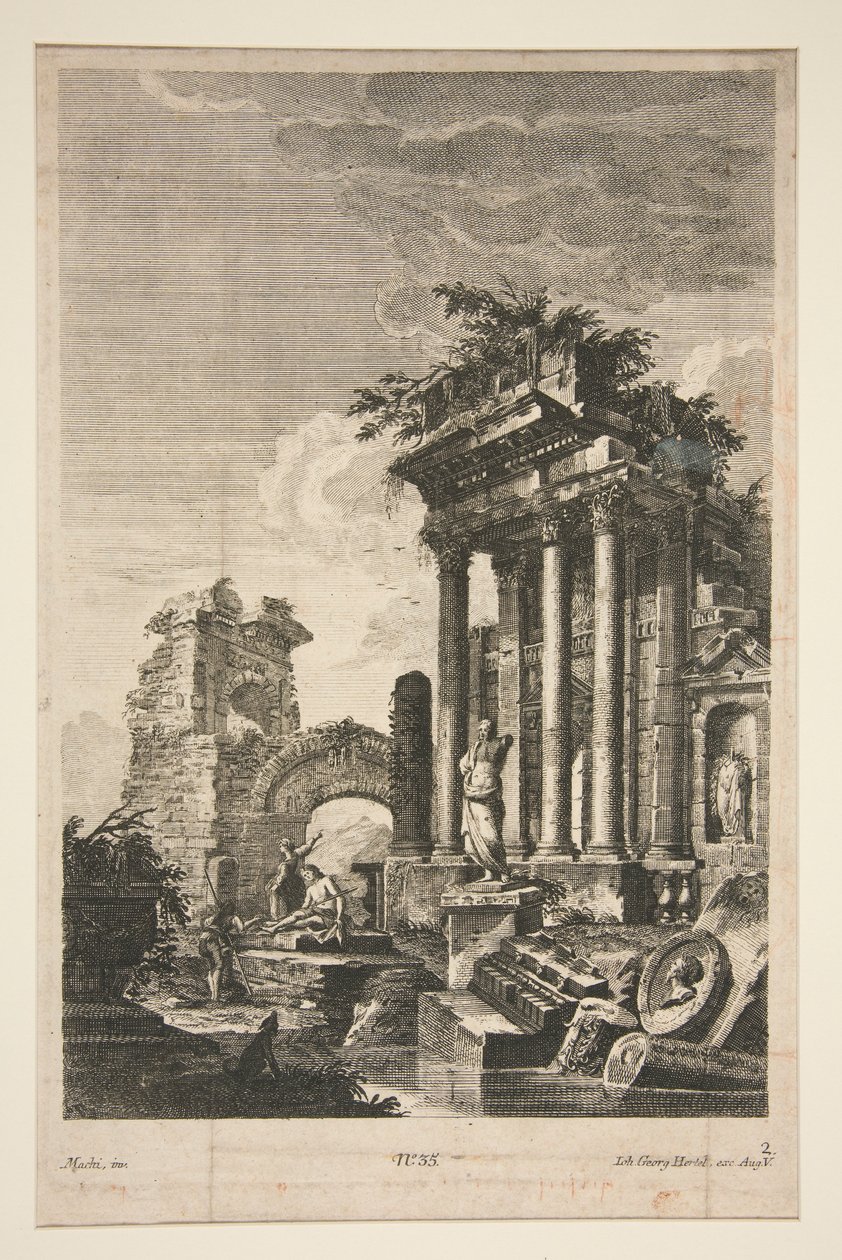 Capriccio med romerska ruiner av Johann Georg Hertel