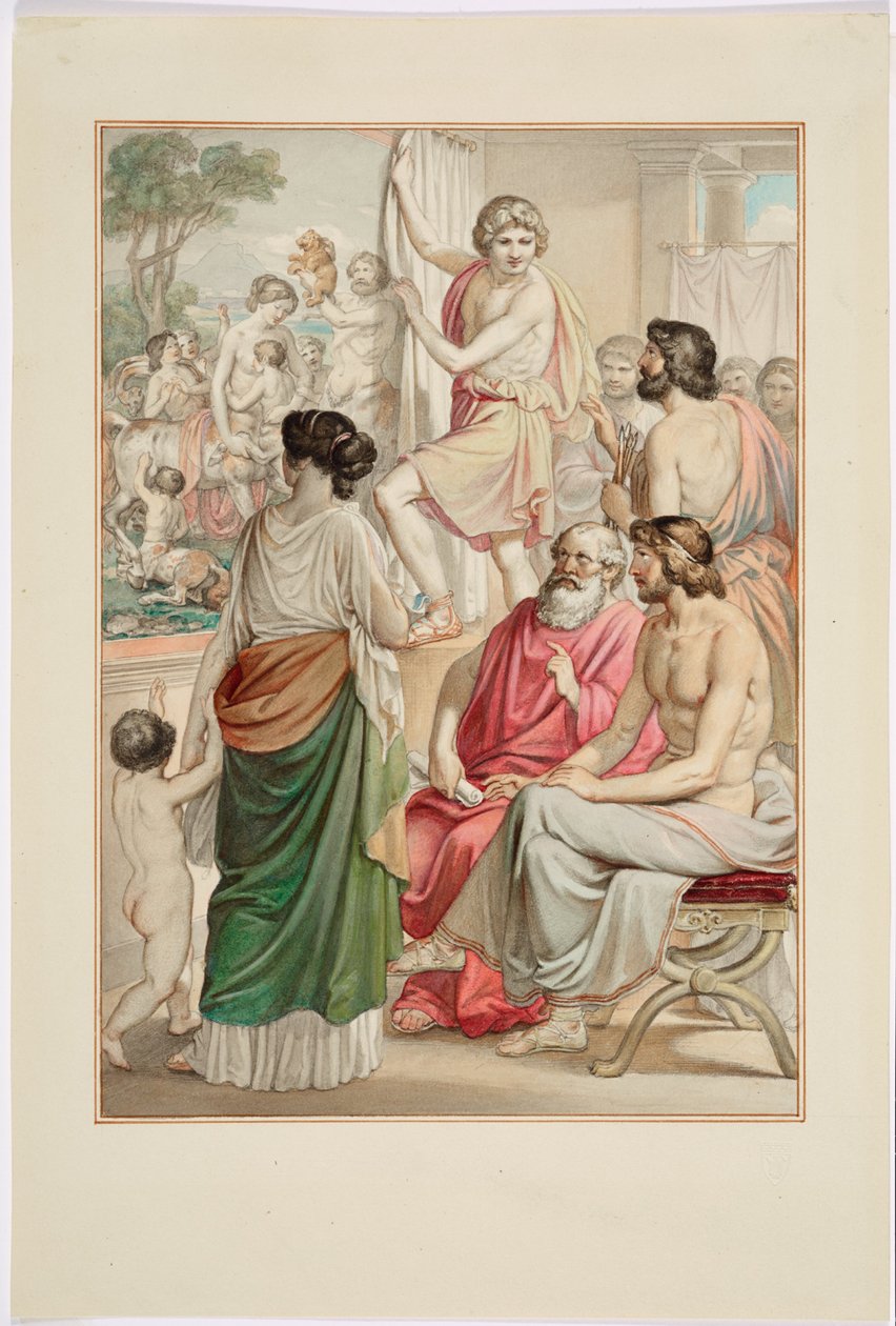 Målaren Zeuxis presenterar sin målning av kentauren av Johann Georg Hiltensperger