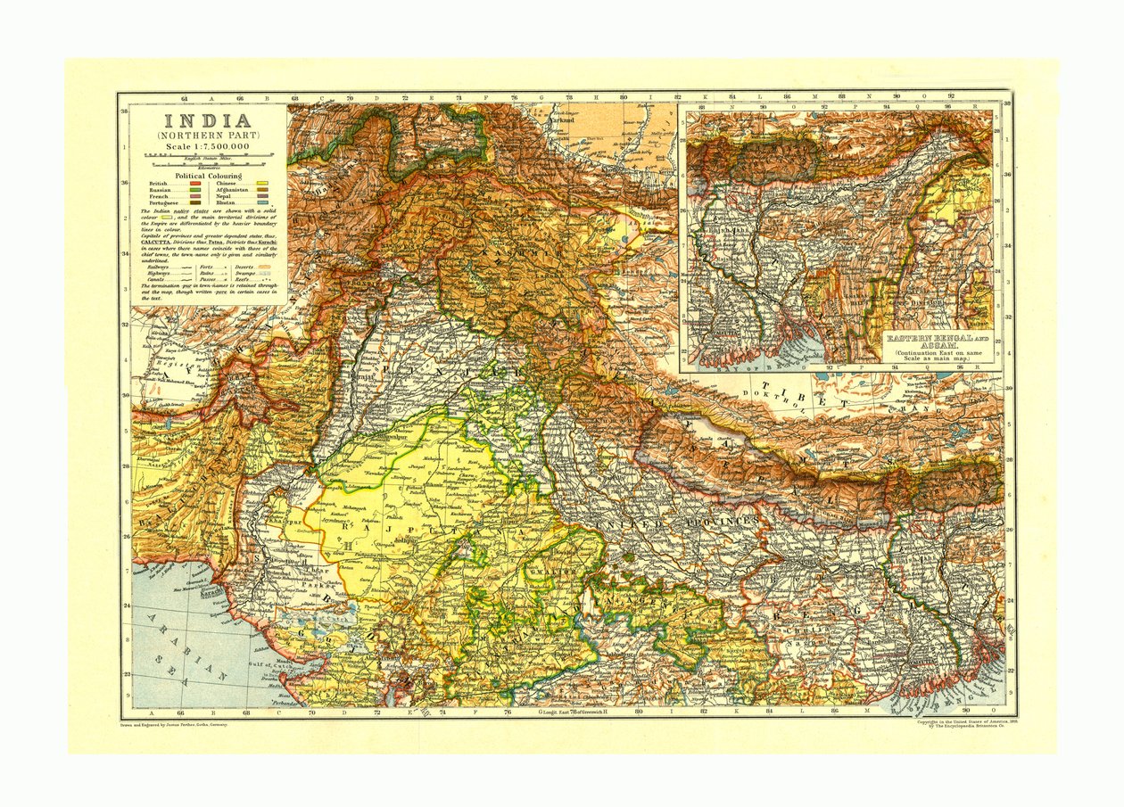 Karta över Indiens norra del, c1910 av Johann Georg Justus Perthes