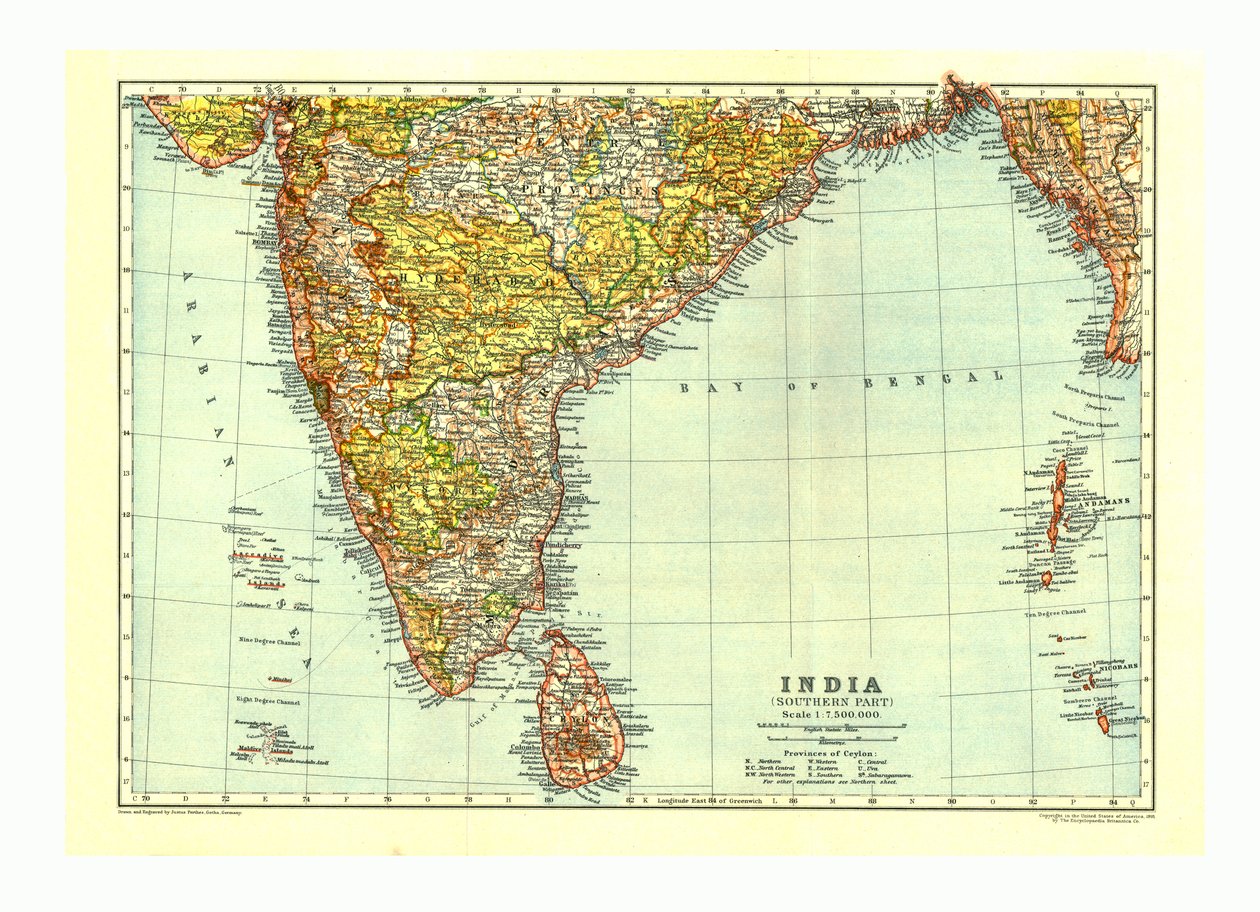 Karta över Indiens södra del, c1910 av Johann Georg Justus Perthes