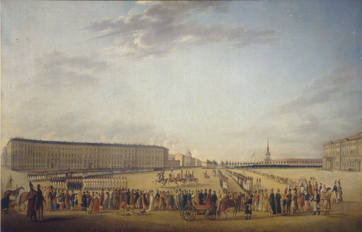 Vaktbyte på Palace Square i Sankt Petersburg, ca. 1800 av Johann Georg Mayr