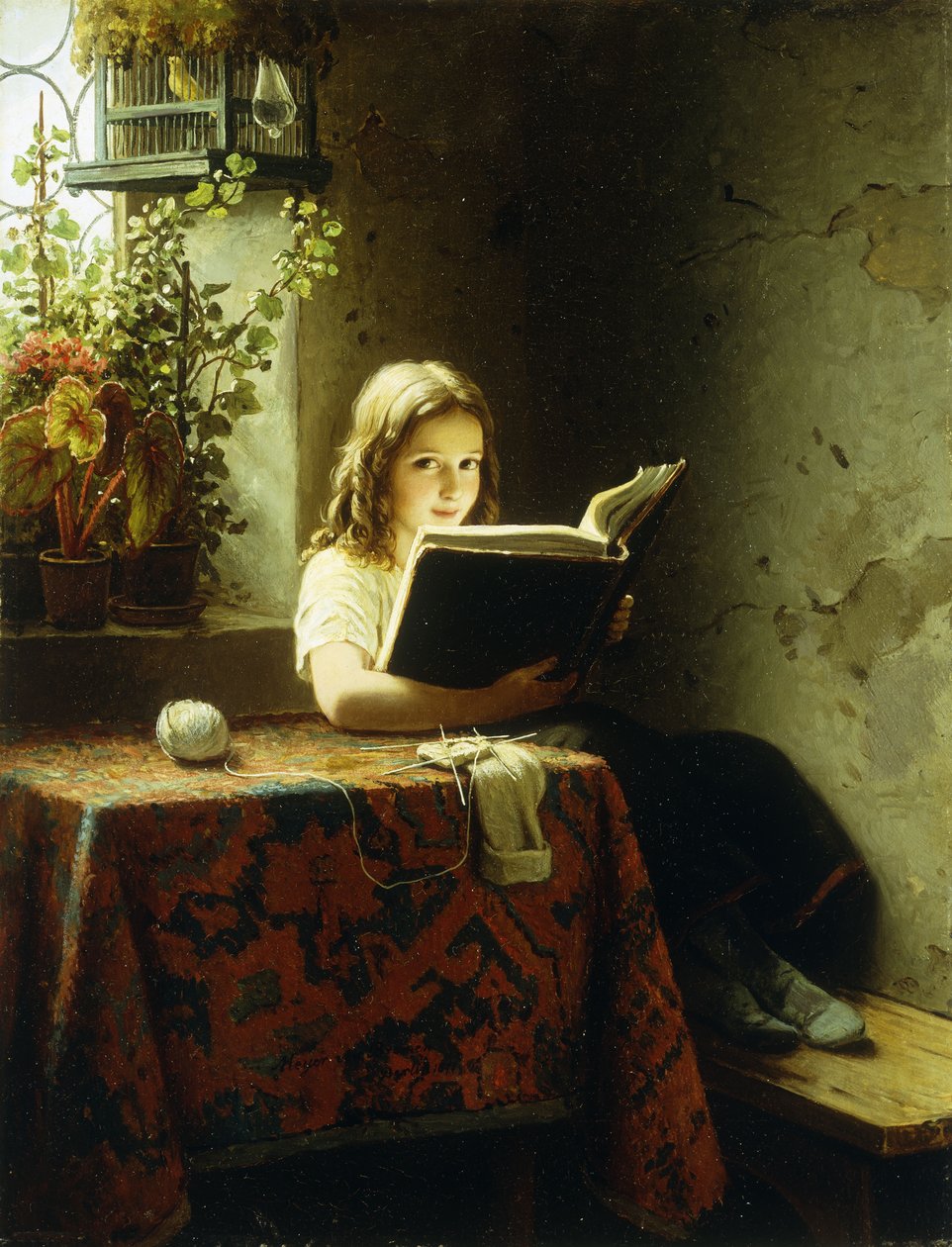 En flicka som läser; Den läsande flickan, 1871 av Johann Georg Meyer