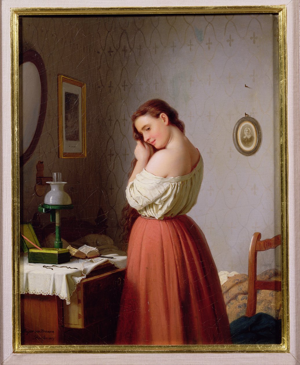 Ung kvinde, der fletter sin hårsved av Johann Georg Meyer von Bremen