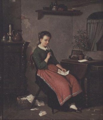 Ung flicka som skriver ett kärleksbrev av Johann Georg Meyer von Bremen