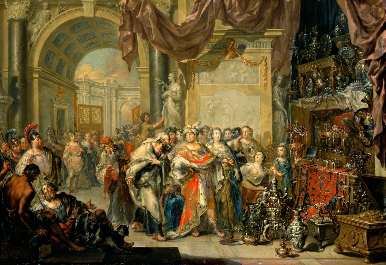 ""Cresus (596-546 avant JC) montre ses tresors a Solon (640-558 av. JC)"" - Croesus och Solon - Olja på koppar av Johann Georg Platzer (1704-1761) - Statens konstgalleri, Dresden av Johann Georg Platzer