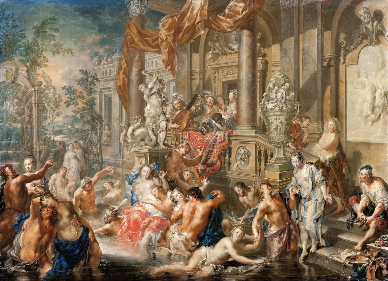 Fontänscen framför ett palats, 1731-1734. av Johann Georg Platzer