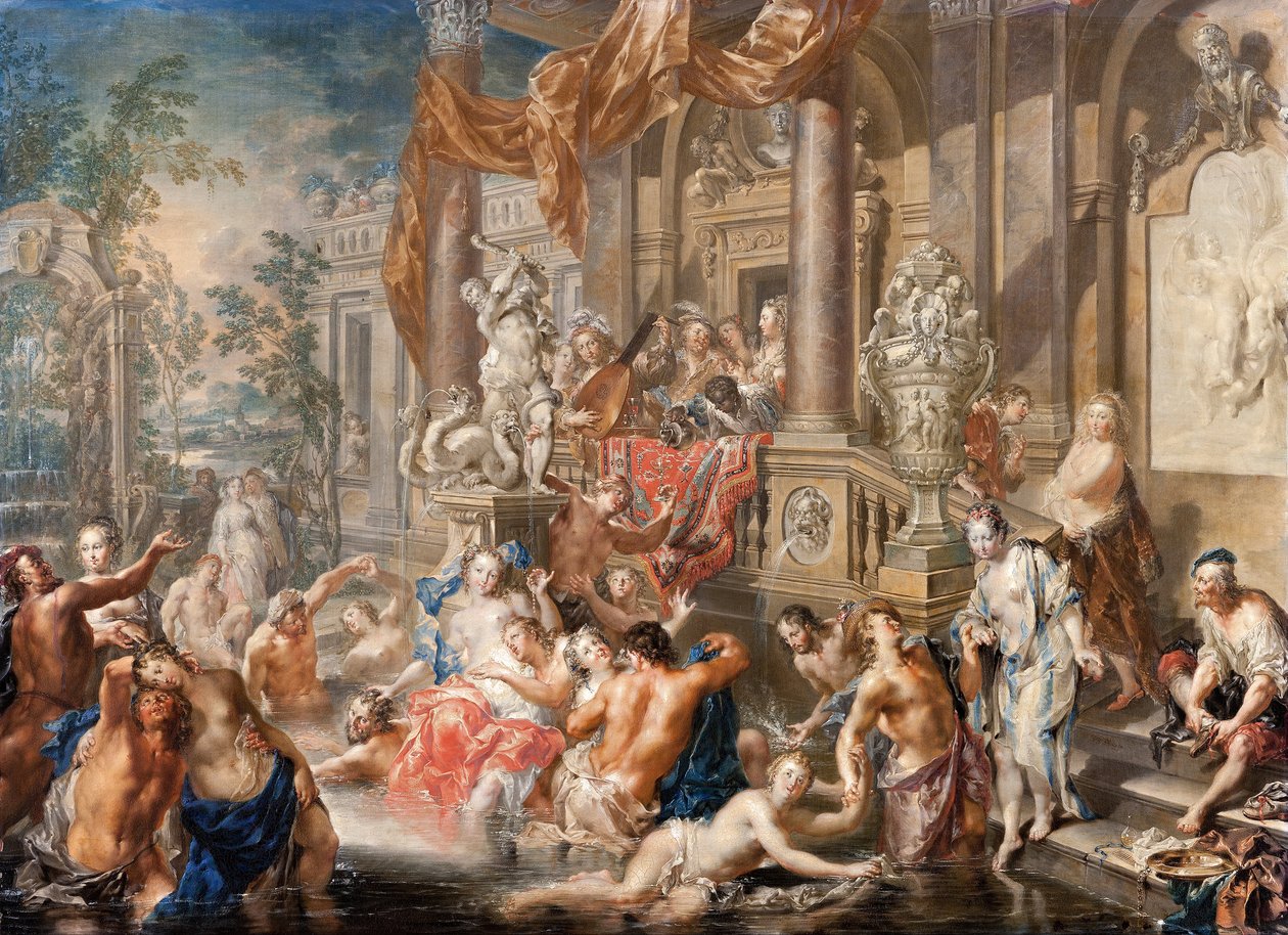 Fontänscen framför ett palats, ca 1730 (olja på koppar) av Johann Georg Platzer