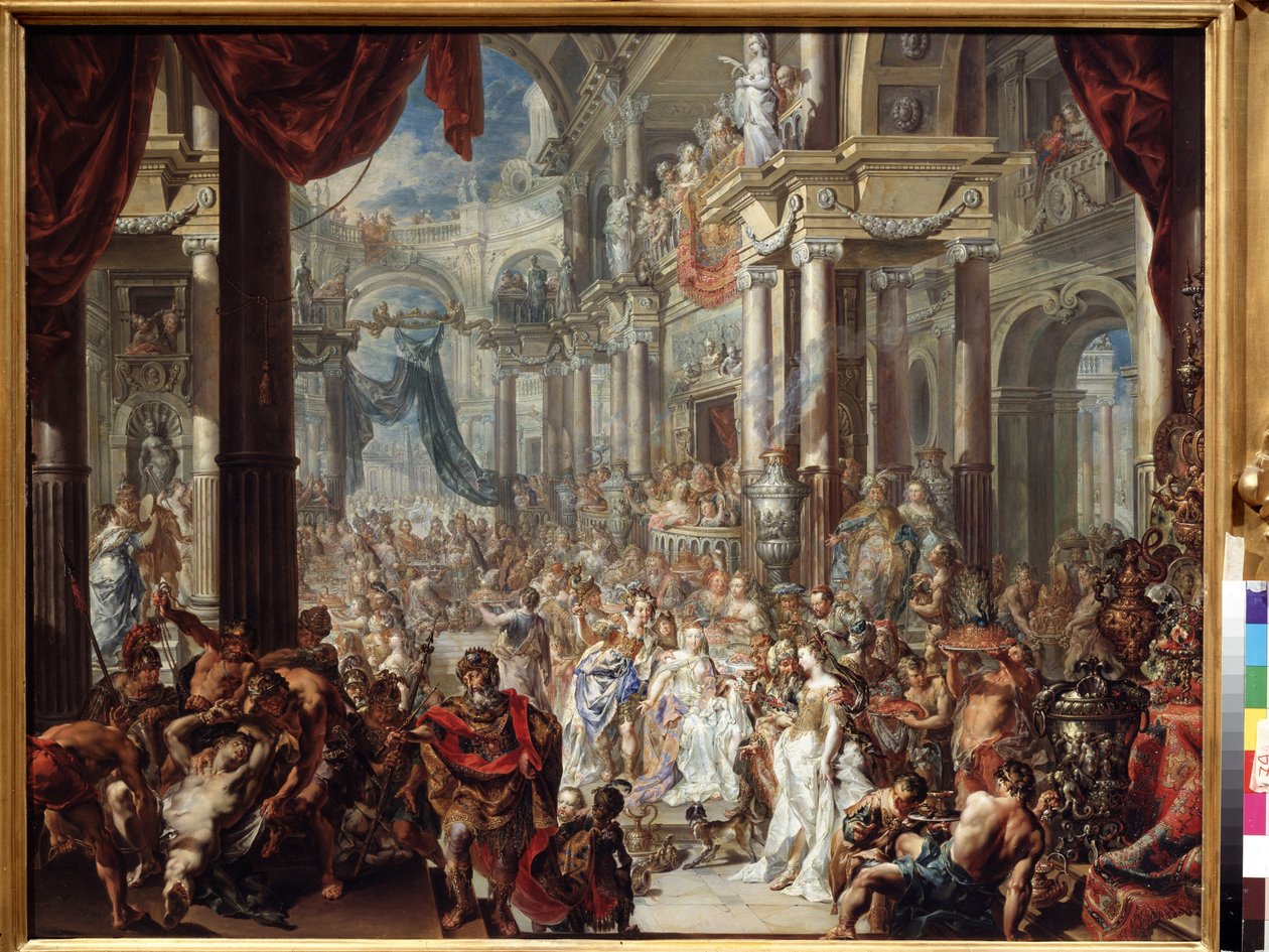 Liknelsen om bröllopsfesten. Liknelsen om bröllopsfesten. Målning av Johann Georg Platzer (1704-1761) av Johann Georg Platzer