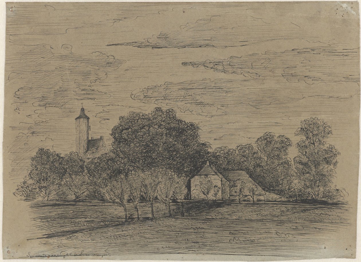 Landskap med gård och torn av Johann Georg Schwartze (possibly)