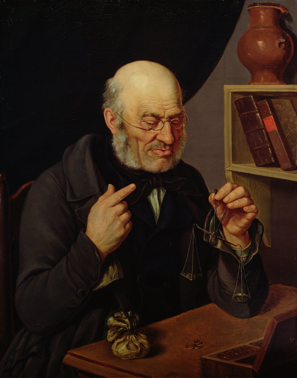 The Barchfeld Money Changer som väger mynt, ca 1840-45 av Johann Georg Soemmer