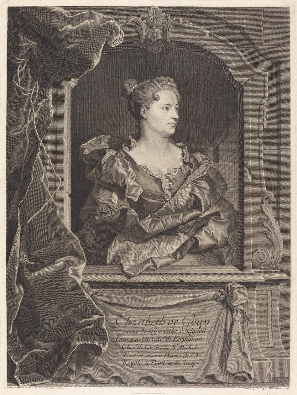 Elizabeth de Gouy, hustru till Hyacinthe Rigaud av Johann Georg Wille after Hyacinthe Rigaud