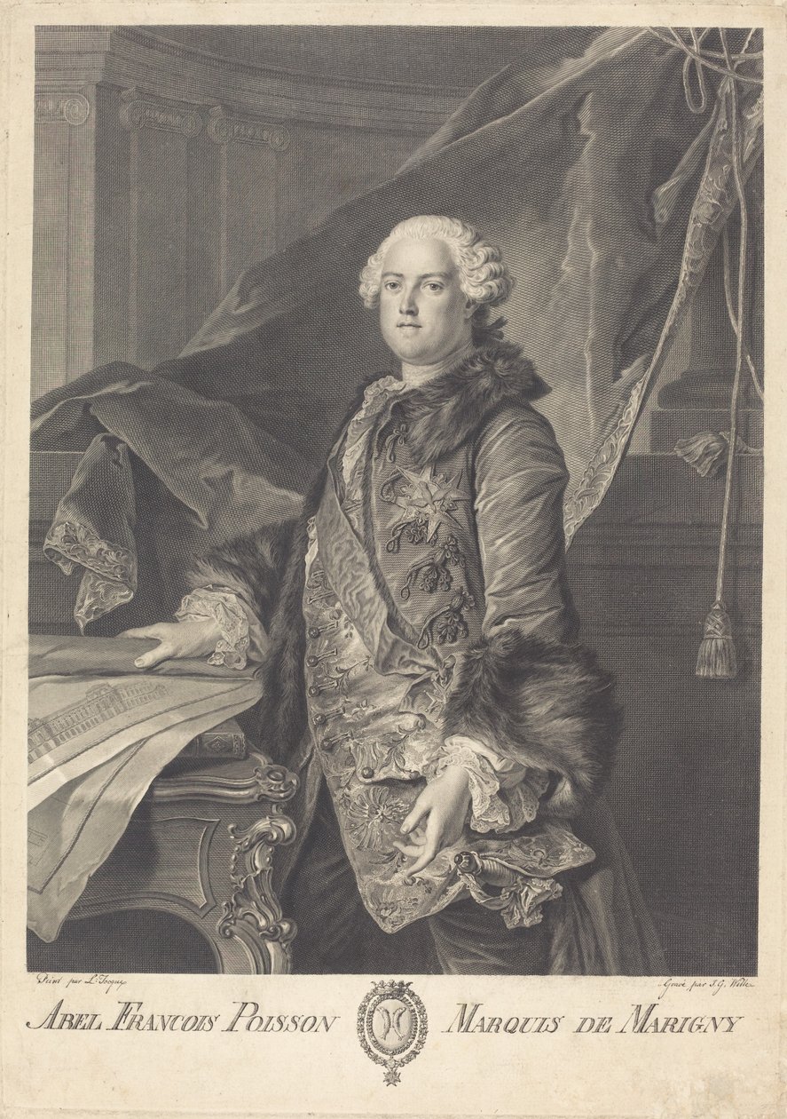 Abel Francois Poisson, markis av Marigny av Johann Georg Wille after Louis Tocqué