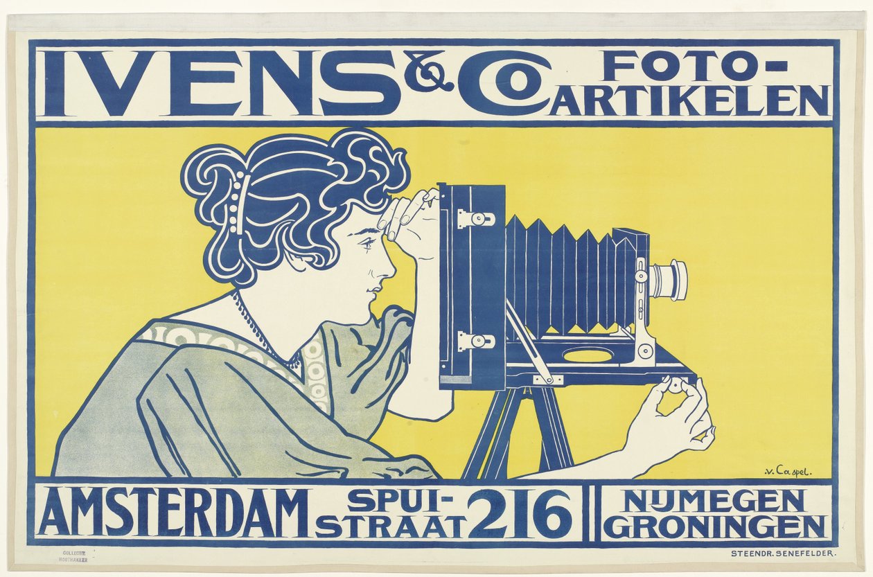Annonsaffischer för Ivens & Co och Guy de Coral & Co Ivens & Co. Fotoartiklar. Amsterdam Spuistraat 216 Nijmegen, Groningen (titel på objekt) av Johann Georg van Caspel