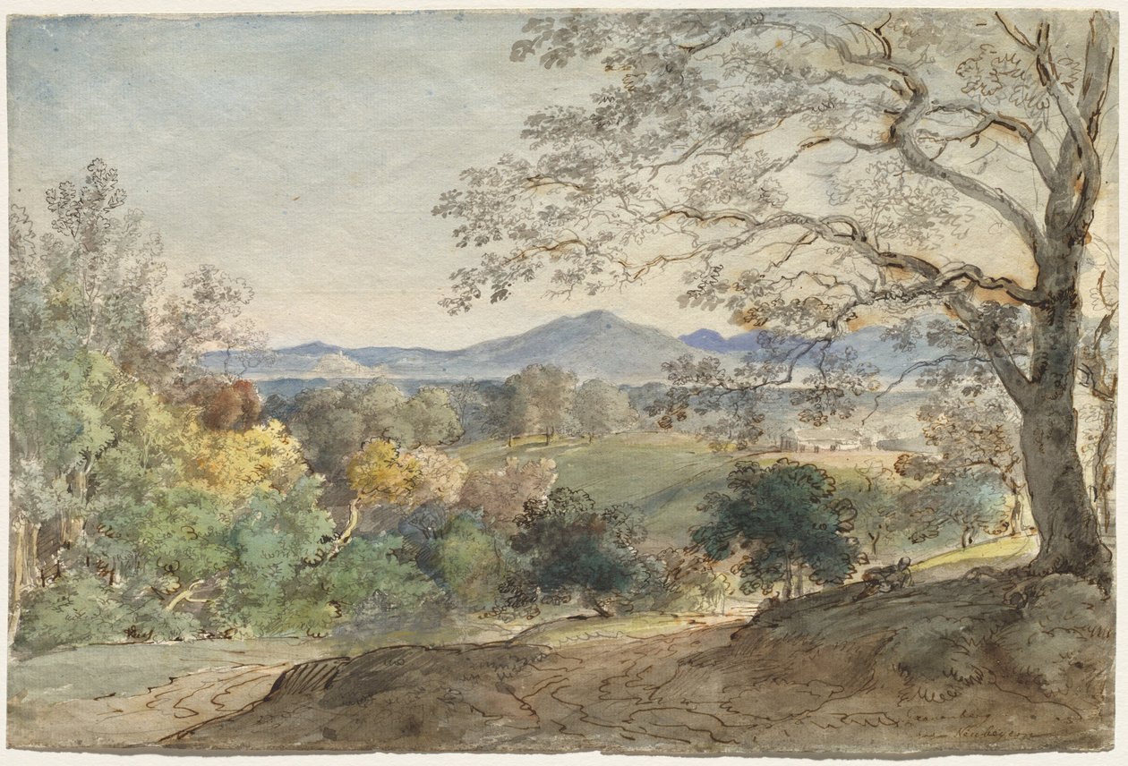 Utsikt över Inn-dalen till Alperna och Neubeuern av Johann Georg von Dillis
