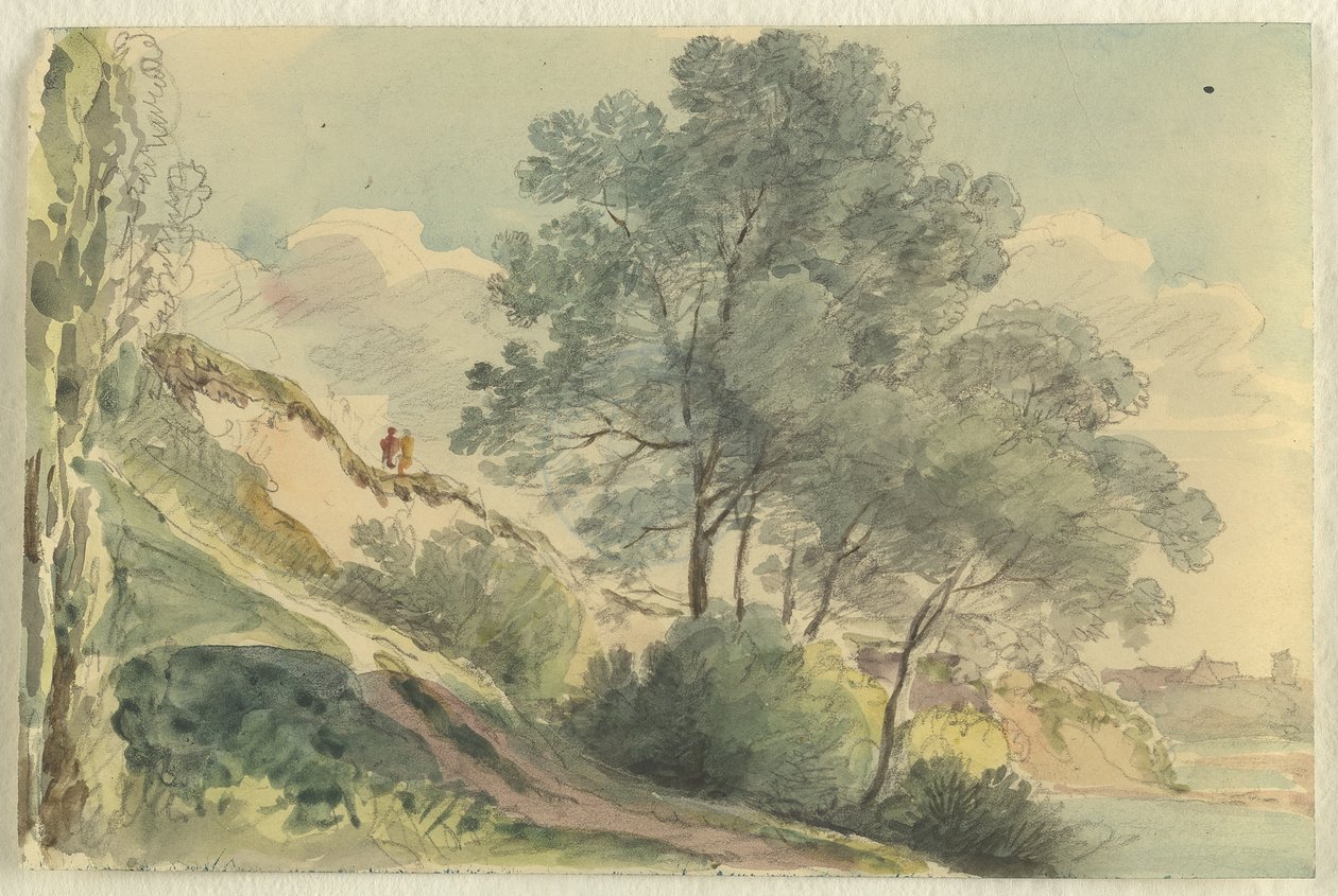 Isar-sluttningen med träd av Johann Georg von Dillis