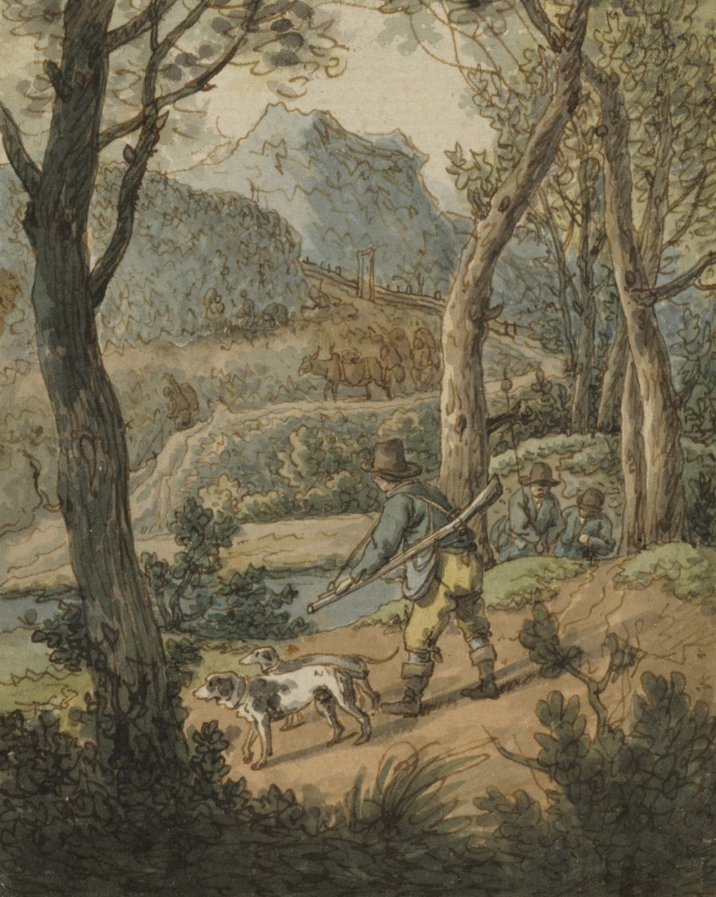 Jägare med två hundar av Johann Georg von Dillis
