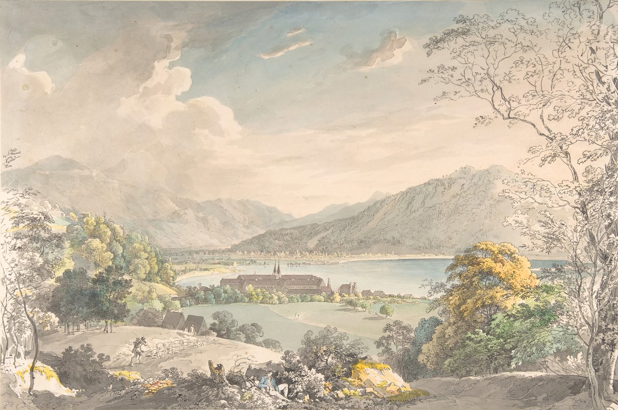 Utsikt över klostret i Tegernsee sett från nordost, sent 1700- och mitten av 1800-talet. av Johann Georg von Dillis