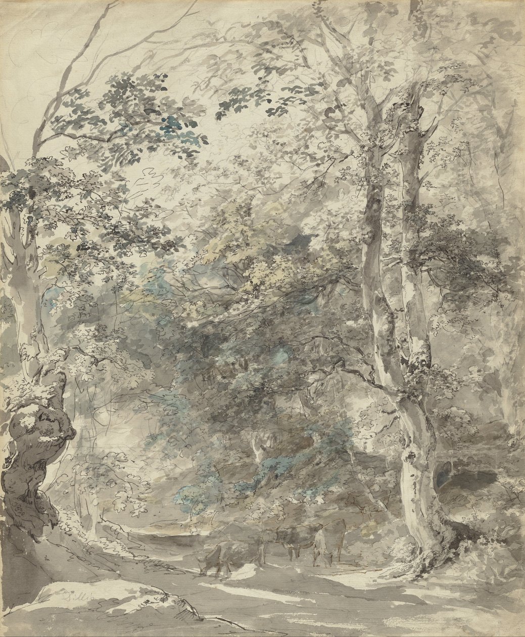 Skogsklädd landskap med kor av Johann Georg von Dillis