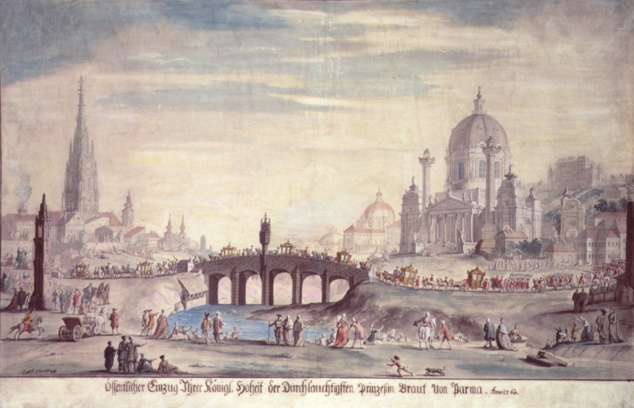 Offentligt framträdande av Hennes Kungliga Höghet Prinsessan Isabella av Parma fru till Josef II av Österrike (1741-90), 1760 av Johann Gfall