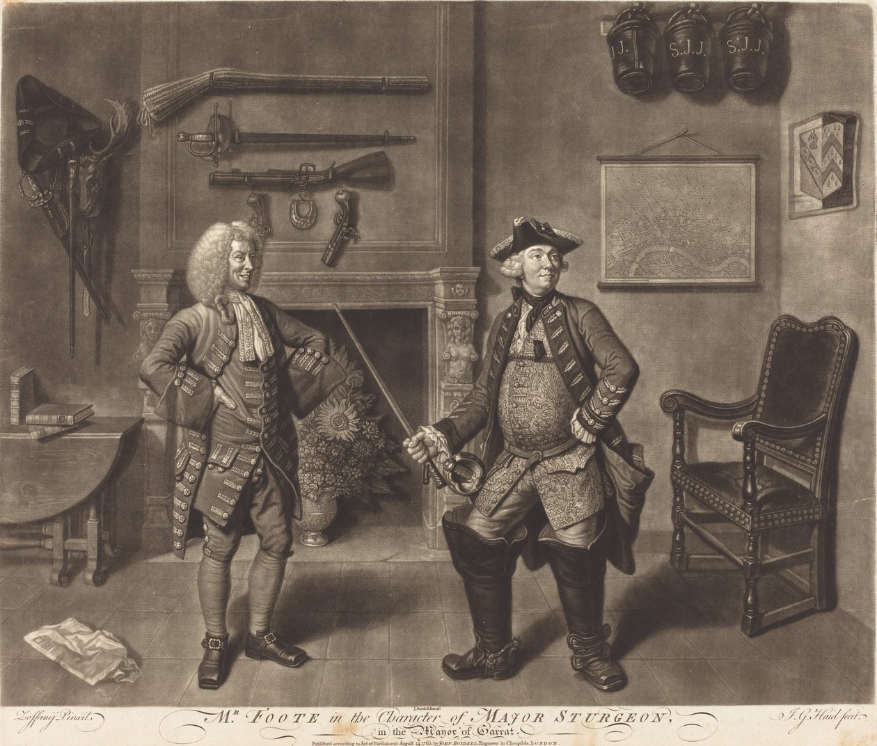 Mr Foote i karaktären Major Sturgeon, i borgmästaren i Garratt av Johann Gottfried Haid after Johann Zoffany