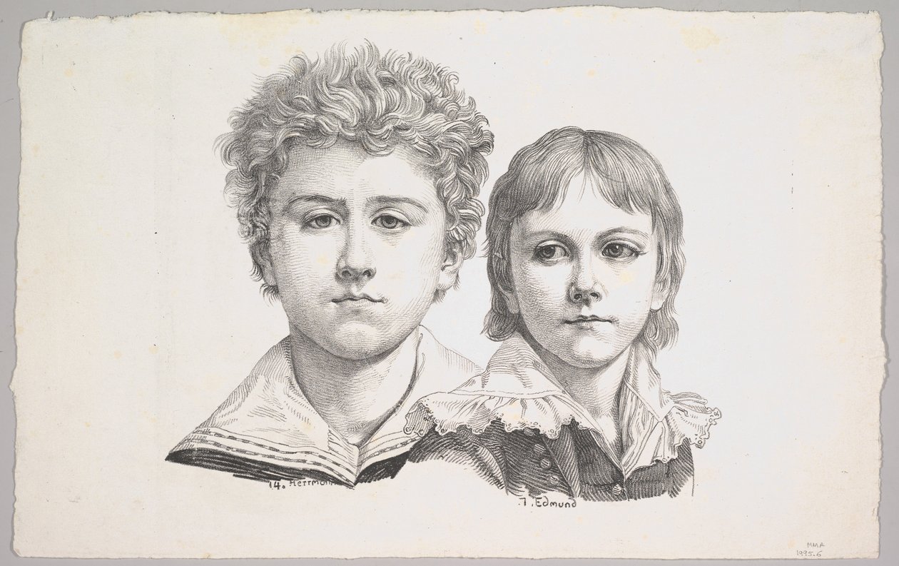 Porträtt av Rabe-barnen: Hermann, 14 år och Edmond, 7 år, tergo: proof before corr..., 1822. av Johann Gottfried Schadow