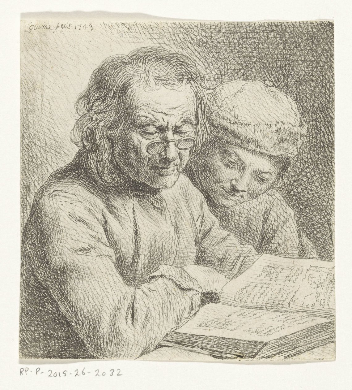 Man och pojke läser en bok av Johann Gottlieb Glume