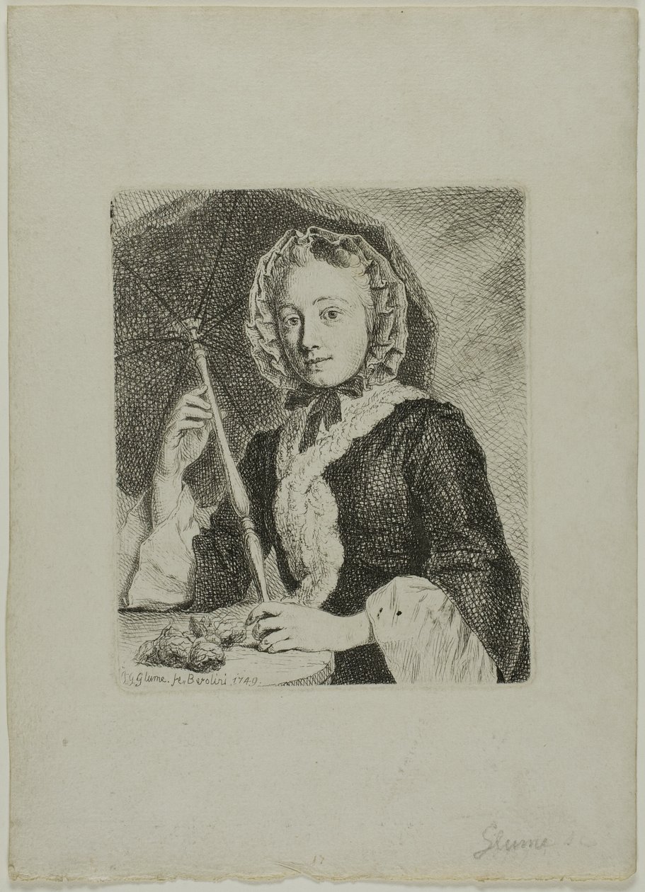 Kvinna med ett parasoll (Friedrich Christian Glume, konstnärens svägerska) av Johann Gottlieb Glume