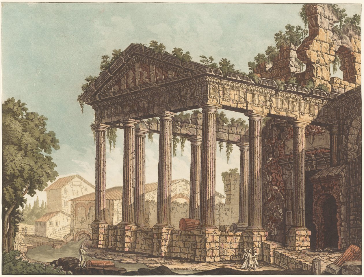 Herkules tempel i Cori av Johann Gottlieb Prestel, probably after Alessandro Moretti