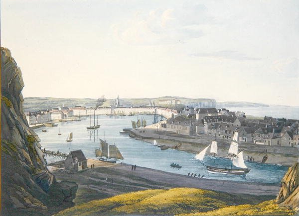 Vy över Dieppe, början av 1800-talet (färggravyr) av Johann Heinrich (after) Luttringshausen