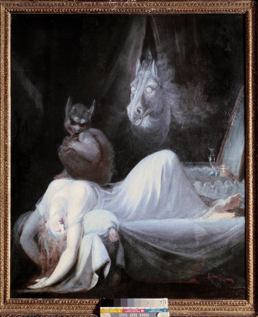 Mardrömmen. Målning av Johann Henrich Fussli (Fuseli) (1741 - 1825), Schweiziska skolan av Johann Heinrich Füssli