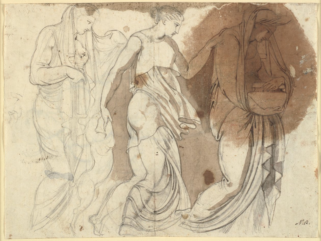 Tre kvinnofigurer, arrangerade i relief. Tre Horae? (B.S.) av Johann Heinrich Füssli