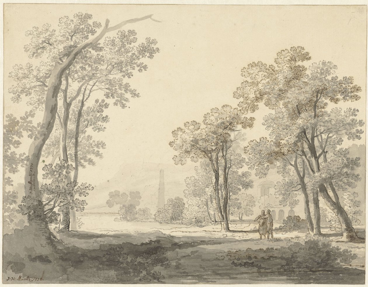 Landskap med två figurer till höger av Johann Heinrich Muntz