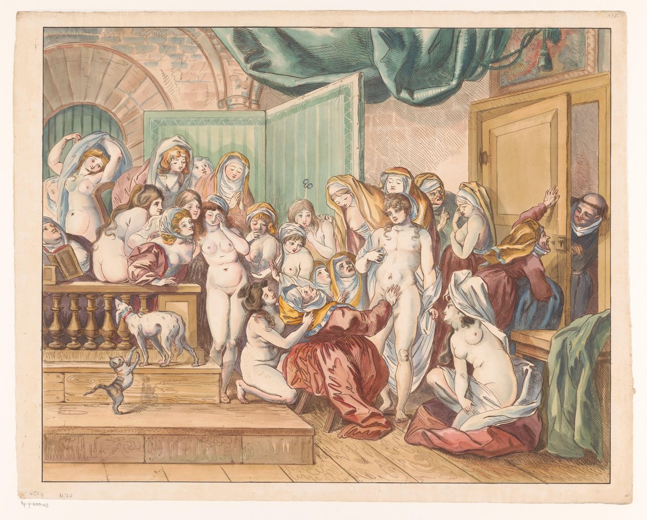 Abdes upptäcker en ung man bland hennes avklädda nunnor av Johann Heinrich Ramberg (atelier)