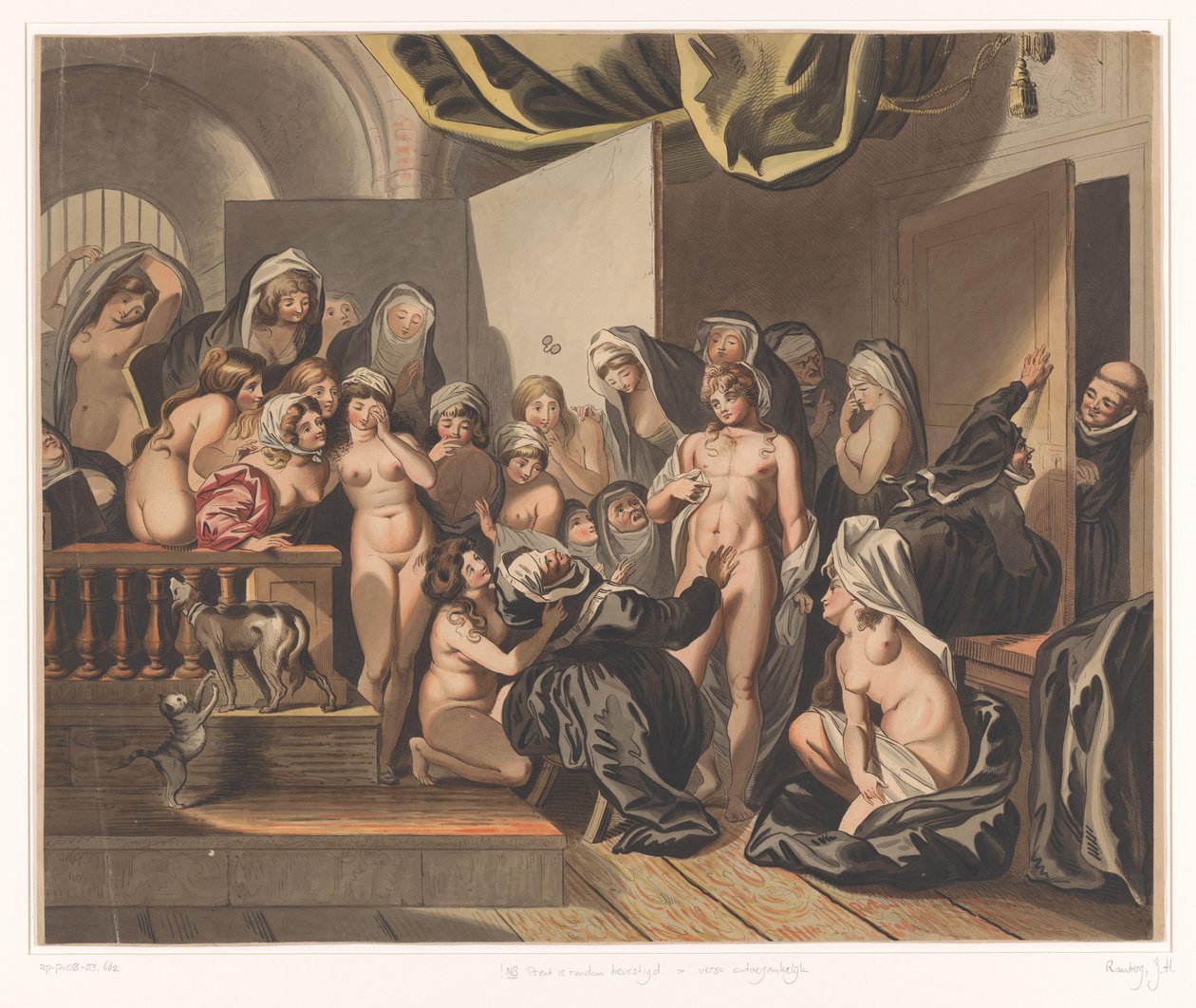 Abdes upptäcker en ung man bland hennes avklädda nunnor av Johann Heinrich Ramberg