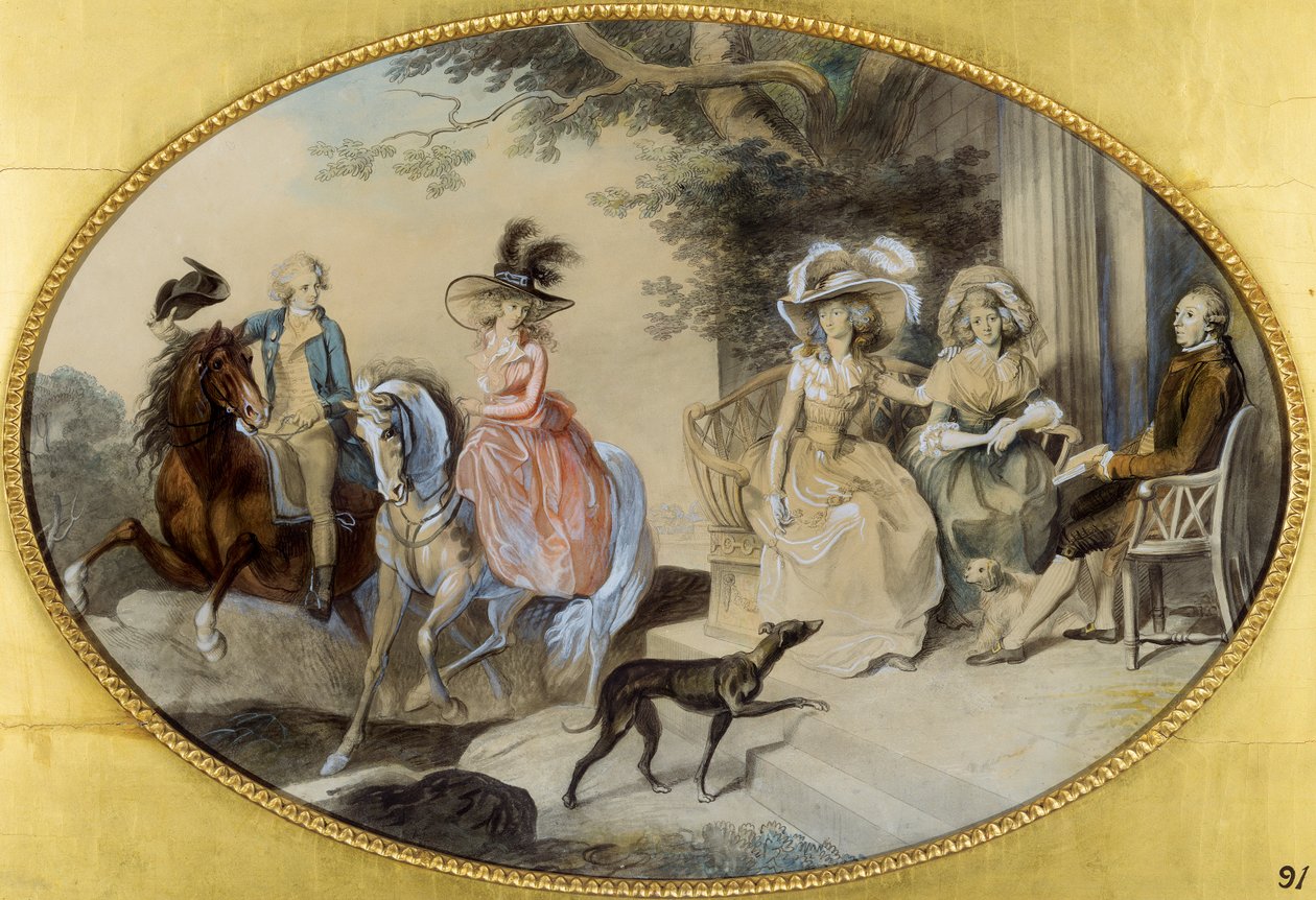Lady St. Aubyn och hennes familj (penna och pensel, svart bläck, akvarell och gouache på papper) av Johann Heinrich Ramberg
