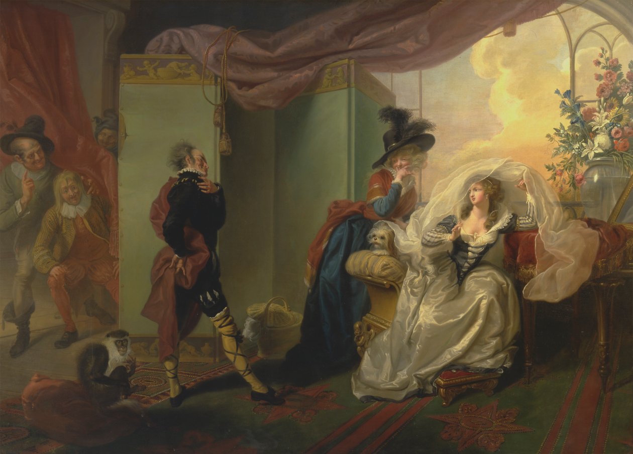 Olivia, Maria och Malvolio från "Tolfte natten", akt III, scen iv av Johann Heinrich Ramberg