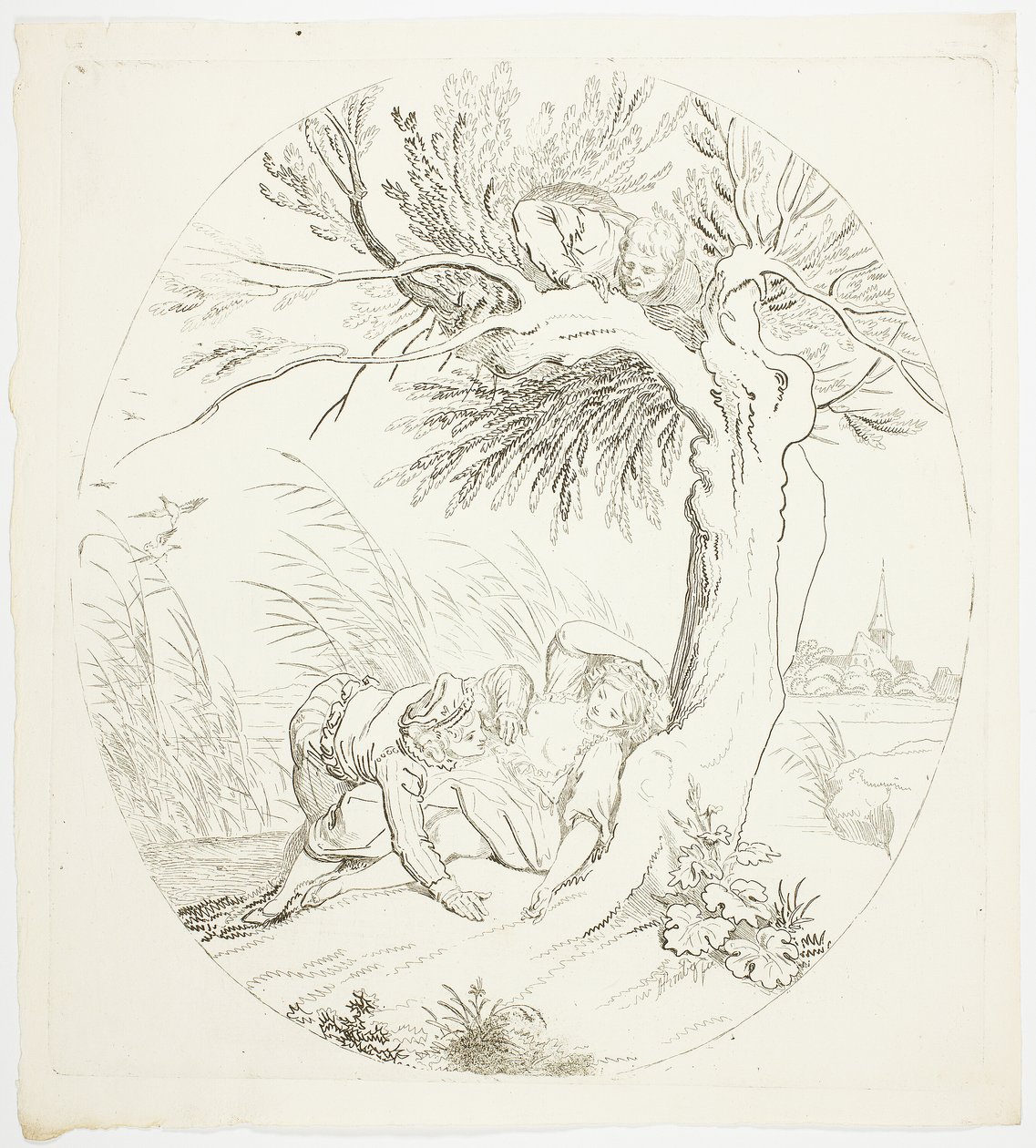 Oobserverad man som spionerar på liggande älskare av Johann Heinrich Ramberg
